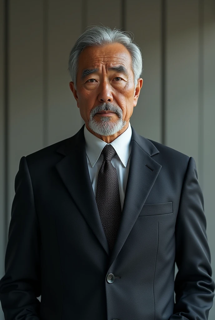 60 year old Japanese man wearing an office suit
