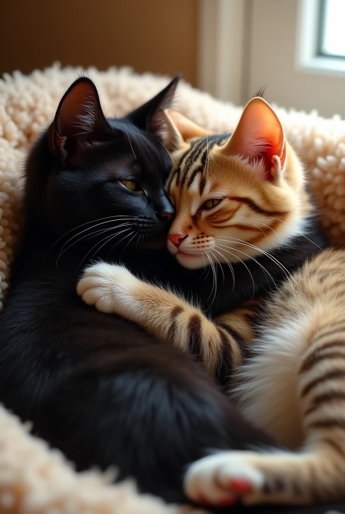 Two cats happily cuddling together 8k