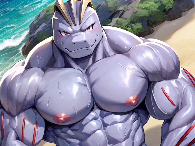 Machoke(Pokémon)、muscle、かいりきPokémon、Big nipples、naked、下半身もnaked、Big cock、Men's restroom、erection、Large glans、a lot of semen and sweat、steam、anime、Very sweaty smell、Ejaculate vigorously、Erotic、Pikachu、Overflowing sex appeal