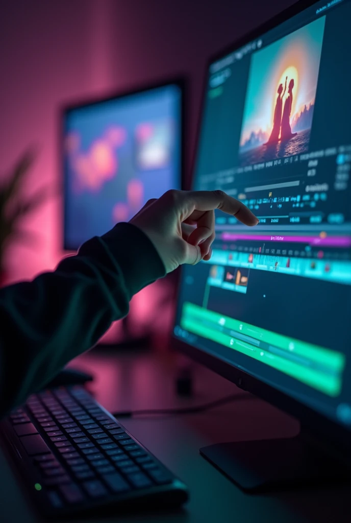 Adding Effects (8-10 seconds)
Scene: Adding motion graphics, overlays, or text.
Transition: A dynamic transition like a whip pan or motion blur effect that syncs with the graphic being applied.
Framing Angle: Side shot of the screen with the user’s hand in focus as they drag effects onto the timeline.
Lighting: Use a key light to highlight the action on the screen, with background lighting slightly dimmed.