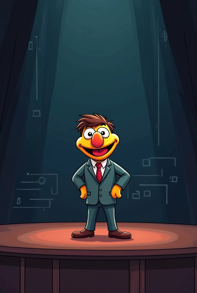 Could you create a stage for a paper-drawn style muppet with a dark background and a presentation bar that divides half the screen as a news anchor without the character in tik tok format please?