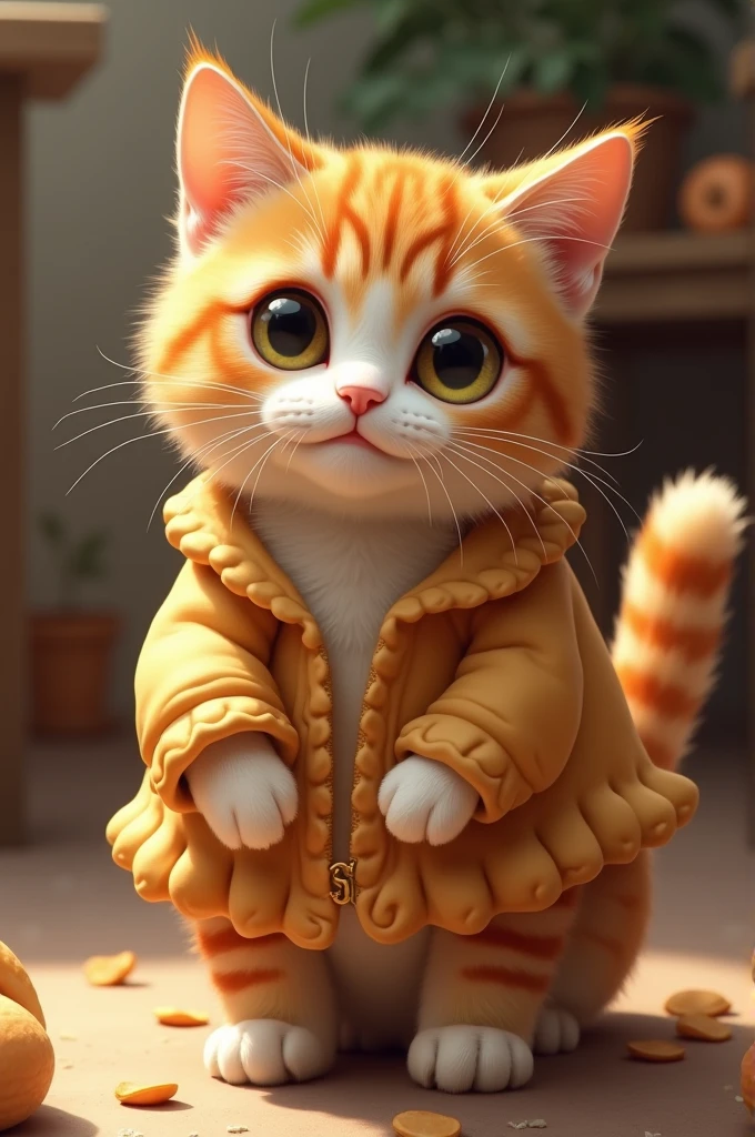Draw a cat dressed as an empanada