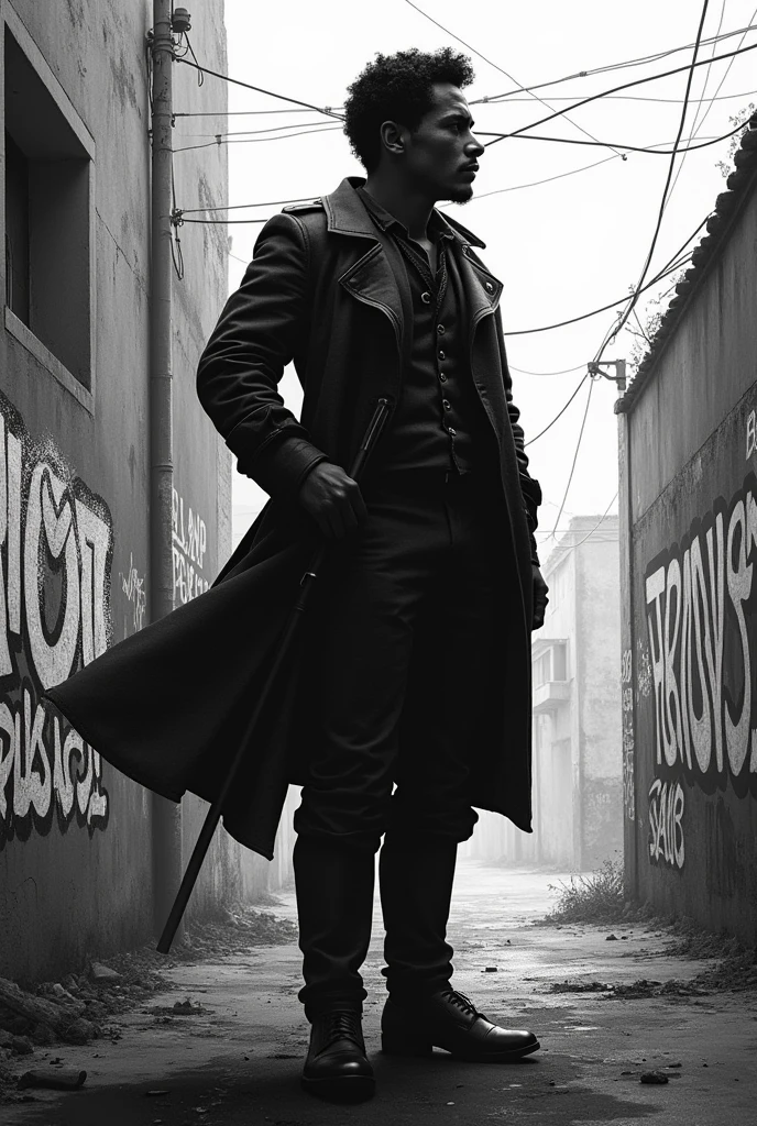 Create an image of Camilo Torres Tenorio, Signer of Colombia's independence with monochrome graffiti art, Let it be the silhouette of him