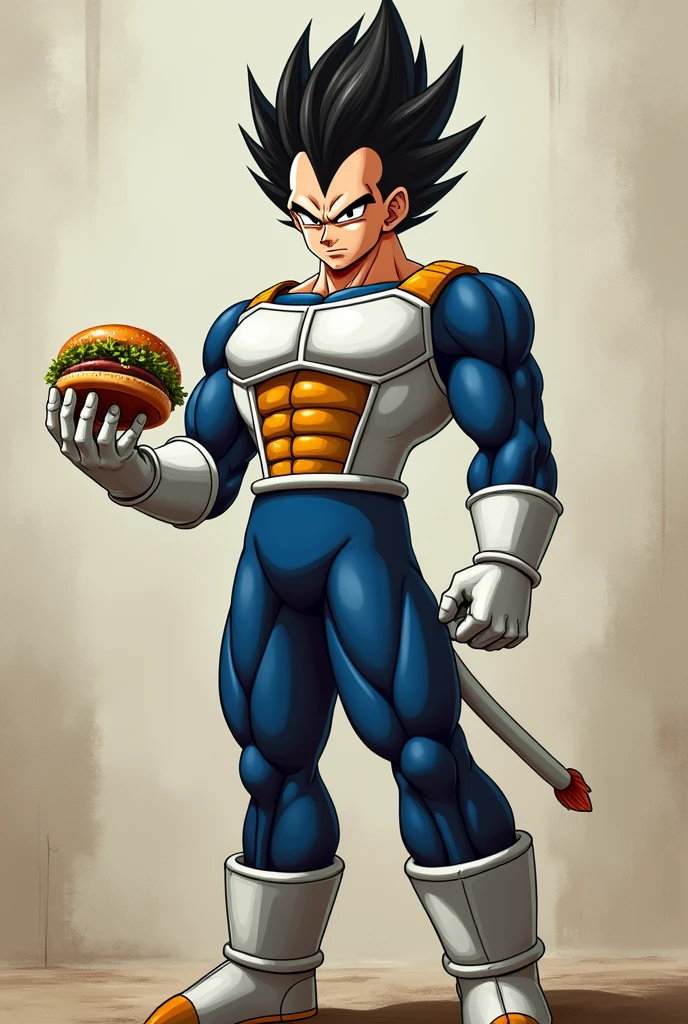 Vegeta with burger standing up 