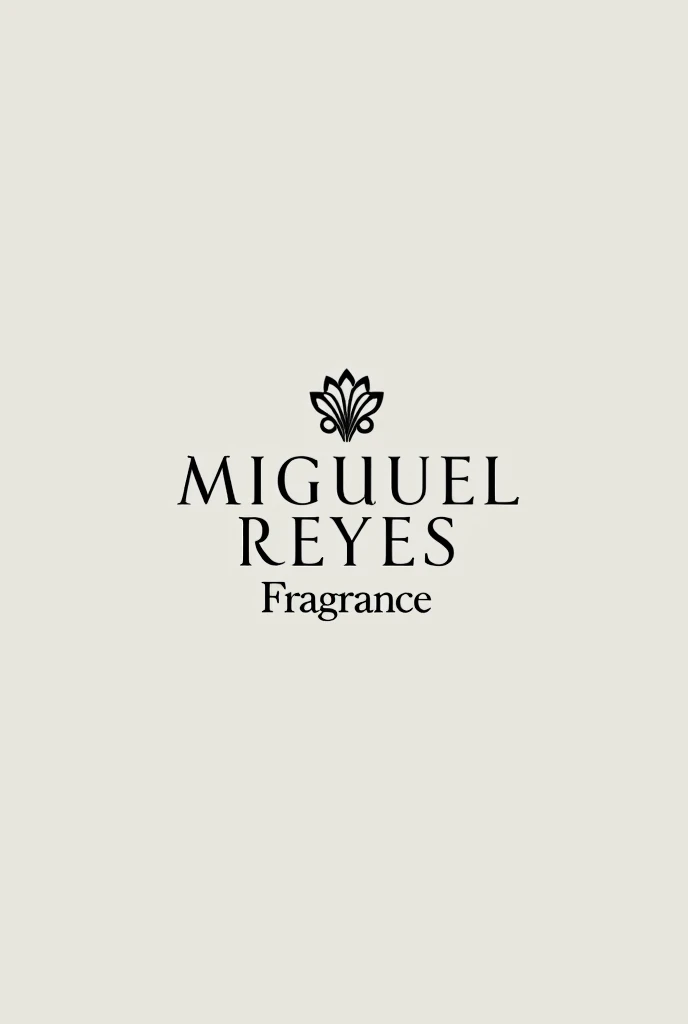 Hello, I would like you to create a logo focused on a perfume company called Miguel Reyes with the slogan Fragrance, With minimalist designs and a monochromatic color palette or using the perfect black and white colors, you can now make a card where I can overwrite the name of the fragrance
