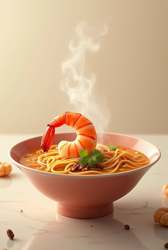 Maruchan soup supported by a shrimp