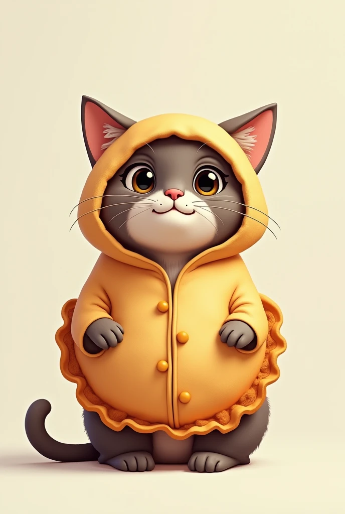 Draw a 2d cat dressed as an empanada