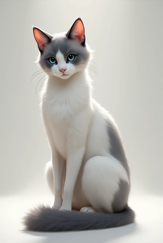 White and gray cat with ears, back and tail lead Do it with more gray