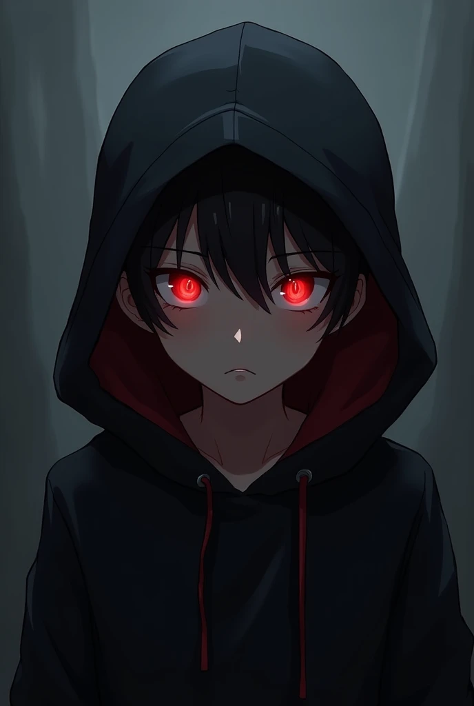 Anime boy Moreno gacha with black hoodie and red eyes