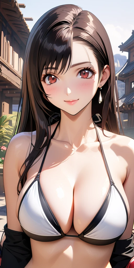 (((((tifa lockhart,Final Fantasy 7:1.5))))),((Highest quality、masterpiece、anime style、best quality、high resolution、8k、detailed、ultra-detailed:1.3))、Long legs:1.2, Beautiful woman with perfect figure:1.4、(Smiling:1.2), double eyelid、30-year-old female、((((One Woman,beautiful face,Beautiful face、Outdoor,upper body:1.5)))),Big Breasts、High resolution, accurate, Anatomically correct, High-resolution model, high quality, Very detailed, Ultra high definition、Black Hair、Straight Hair、Long Hair、ビーチ,(((bikini:1.5)))