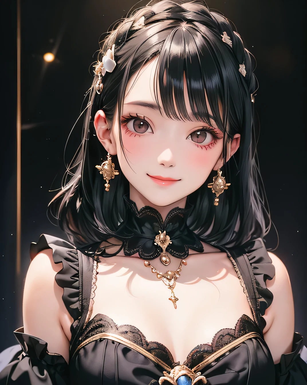 smile, Black Hair, Delicate face, To the audience:, masterpiece, Highest quality, Super Fine, Best Shadow , Disney Style, Best lighting , Cinematic Light , Light skin