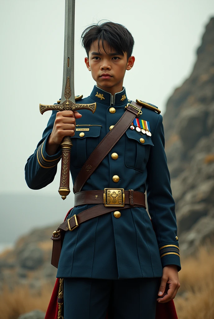 young military man using 1 swords