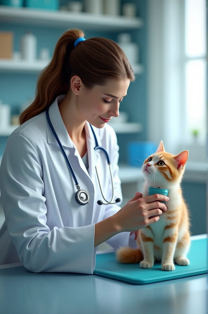 Veterinarian taking a cat&#39;s temperature