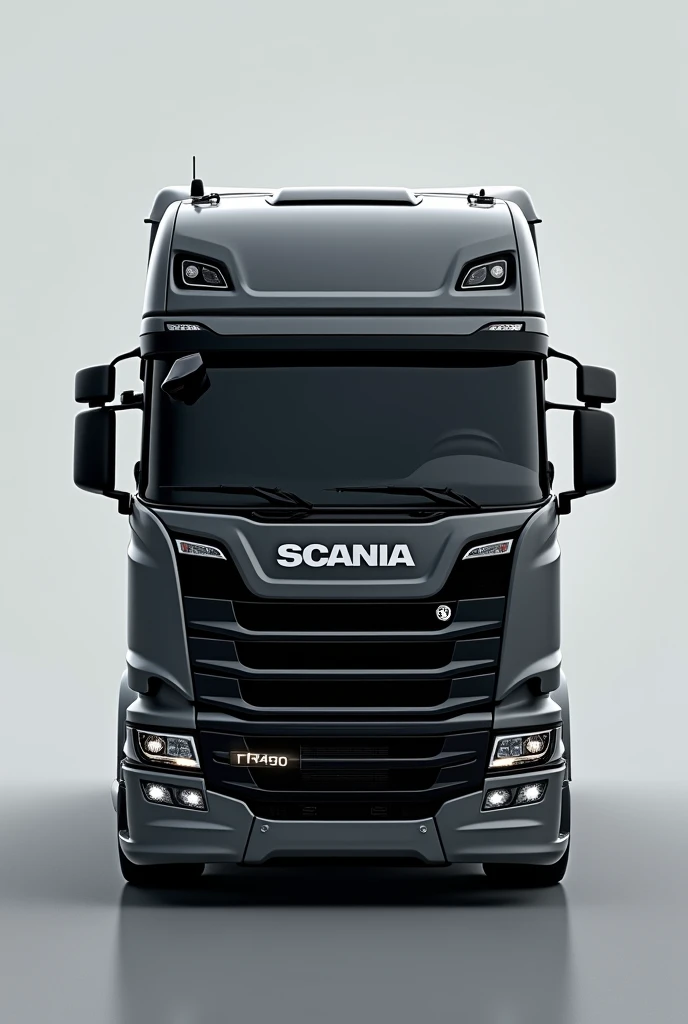 White Scania model R450 from the front and without nose can have the thinner stripes on the front and be straight in black more lines please 