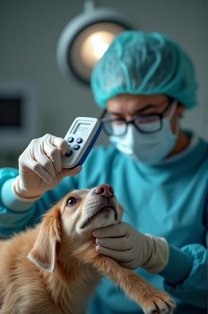 Veterinarian taking the temperature of a live animal
