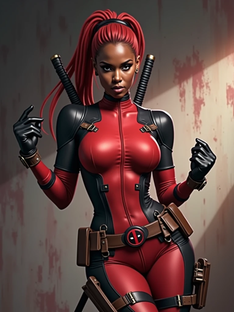 Black girl super model mixed with Deadpool