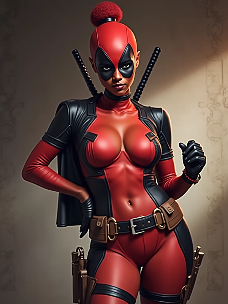 Black girl super model mixed with Deadpool
