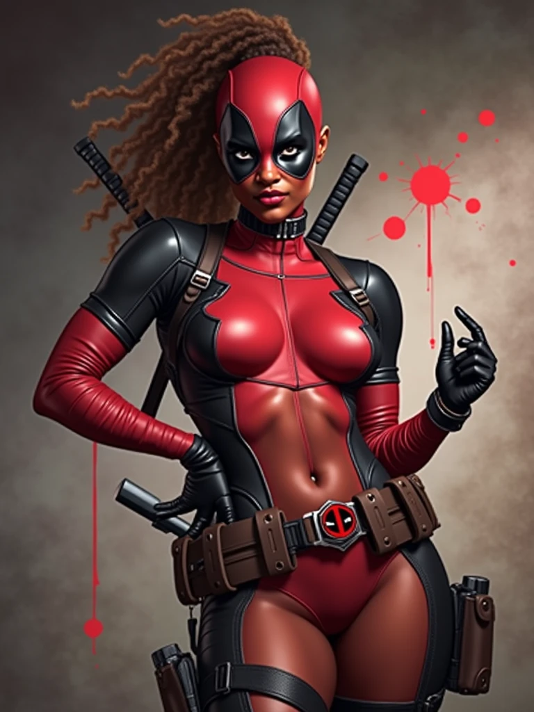 Black girl super model mixed with Deadpool