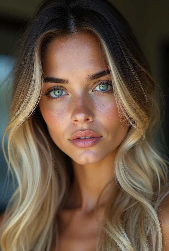 Jeune fille/18 ans/séduisante/cheveux racine brune et longueure blonde/yeux de biche/levre pulpeuse/maquillage naturel/origine espanol/bresilien/cheveux souple et lisse/grands cils/yeux bleu claire/nez fin et un peu pointu/regarde de fille minione/petit front/mâchoire légèrement dessiné/petite oreil/surciles fournie mais pas trop/pommette sayente/un Melange de Valentina Zenere de Natalie portman de Adriana Lima de Lea Halton et Megan Fox/ressentie d'age