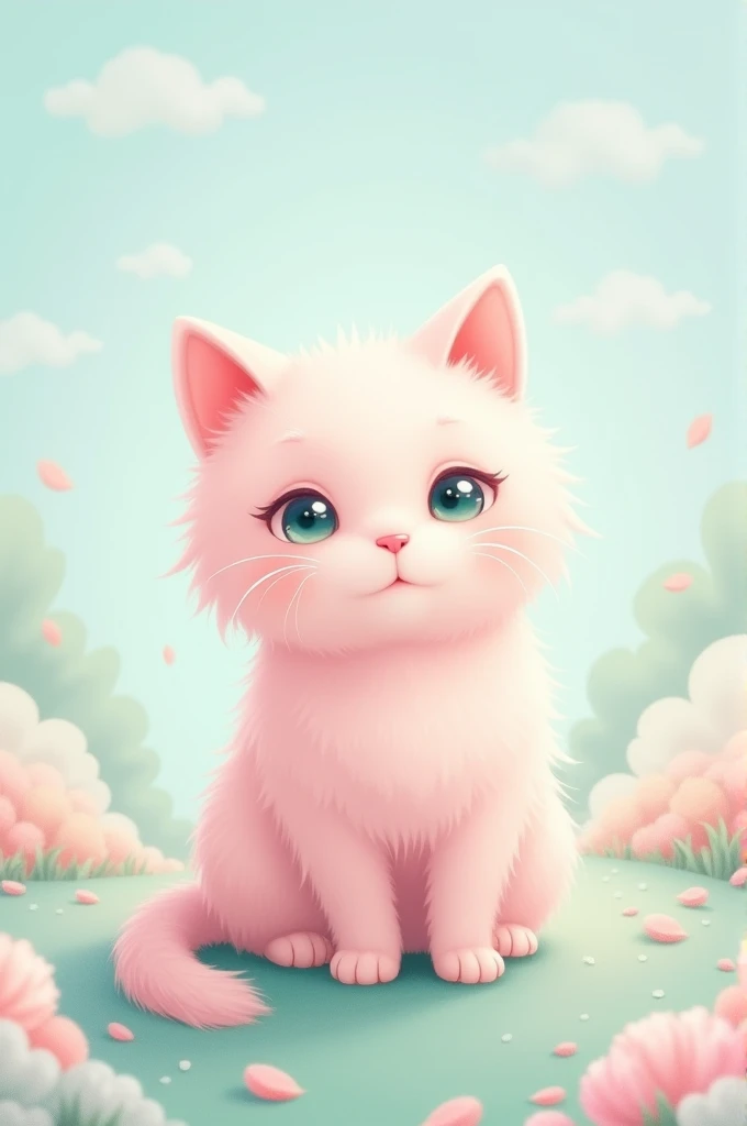 Generate a pastel pink cat design, celeste pastel, pastel green and white 