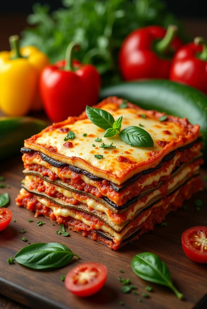 post for instagram, publicity about eggplant lasagna and vegetables
