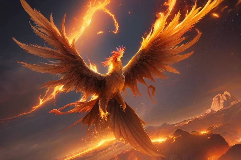 (((fired phoenix))), flying, High resolution, masterpiece, accurate, Winner of numerous awards, best quality, detail, high detail, High-resolution model, high quality, quality, Retina, Very detailed, Ultra high definition, fire bird, mastery