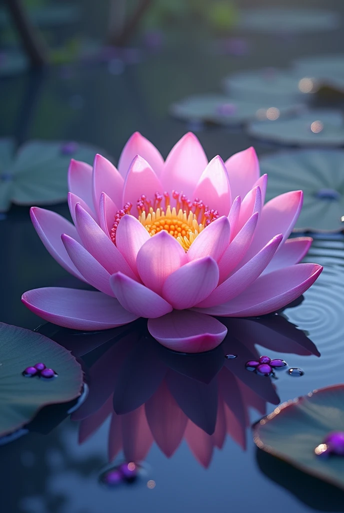 Make a lotus flower with purple pearls