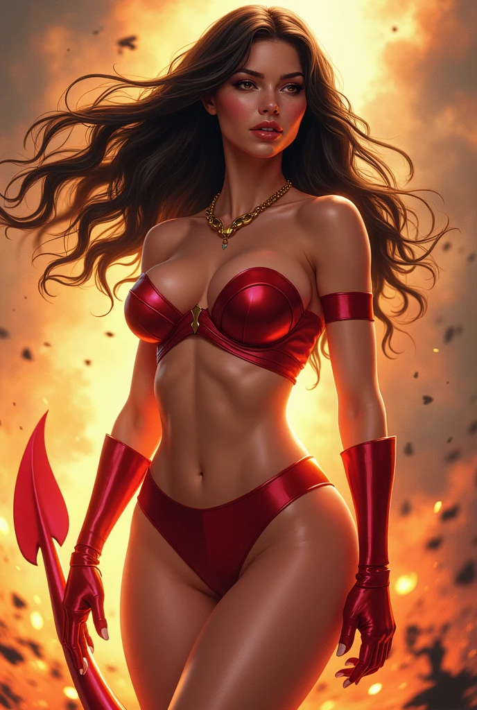 Create girl with big tail breasts and very beautiful super hero two legs hair donbras miniskirt +