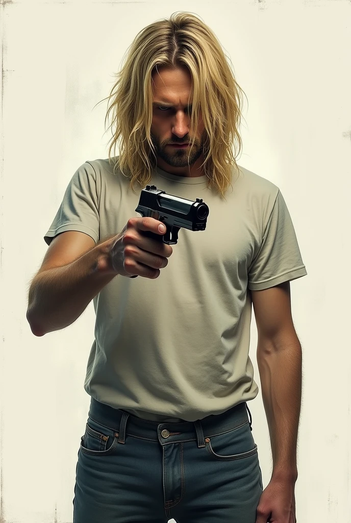 Kurt Cobain holding a gun(the precise gun is pointed at Kurt Cobain&#39;s head)