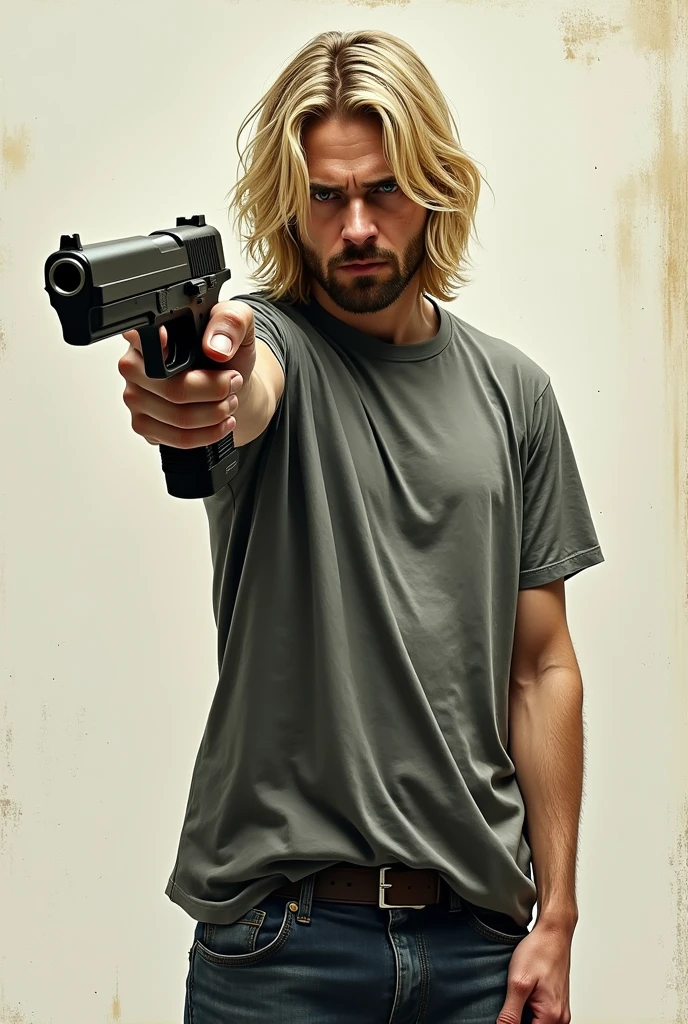 Kurt Cobain holding a gun(the precise gun is pointed at Kurt Cobain&#39;s head)
