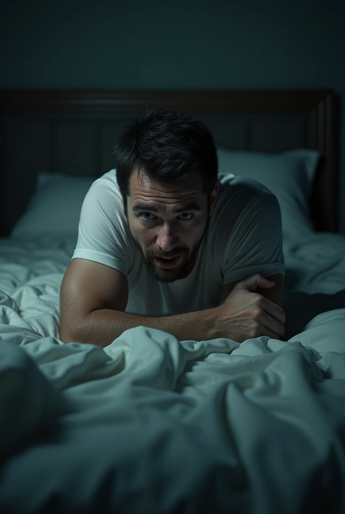 scared man in bed