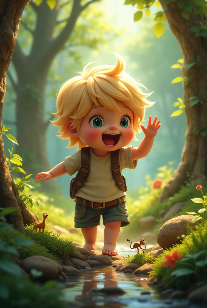 A blond playing in the forest
