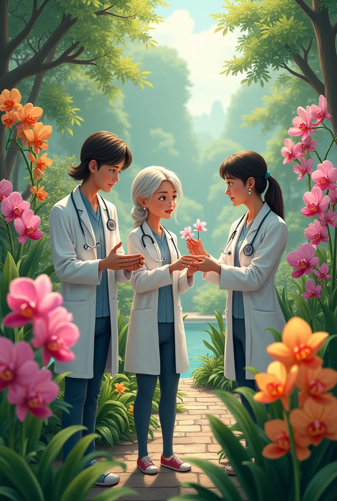  3 doctor, in the garden with orchids