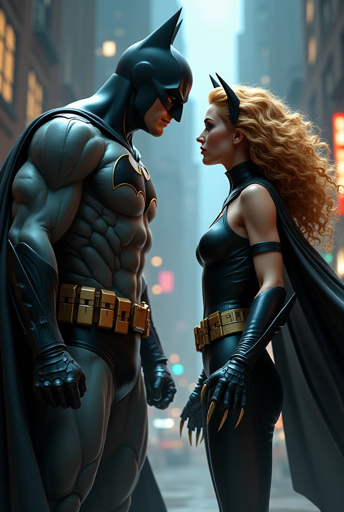 Blond Batman and curly lord catwoman