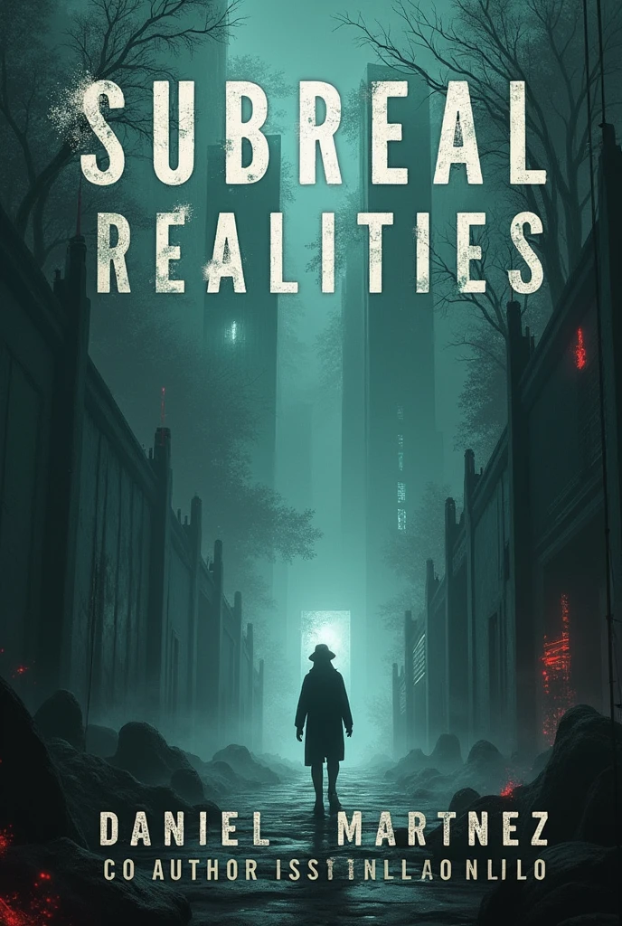 Give me a picture of a cover of a mystery book called Subreal Realities. Below the name of the author: Daniel Martínez, and below the name of the co-author: Isabella Castillo