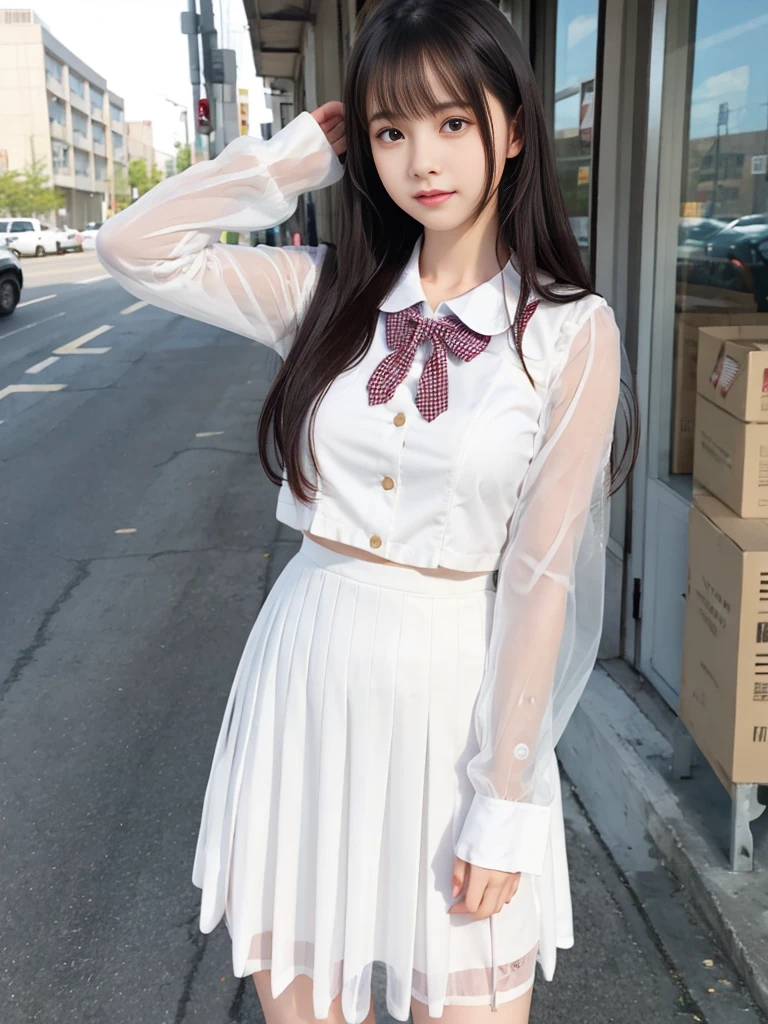 Milk-covered high school girl idol、Whole Body Ezbian、Milk-stained see-through uniform(white)、Big Breasts、No sleeve