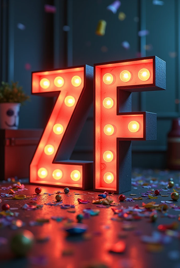 Create a profile picture for my youtube channel with the acronym zf with a prank related background (mood) realisitic