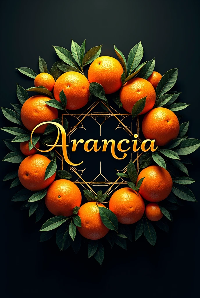 Create a logo that has oranges and says Arancia in fancy chemical themed letters