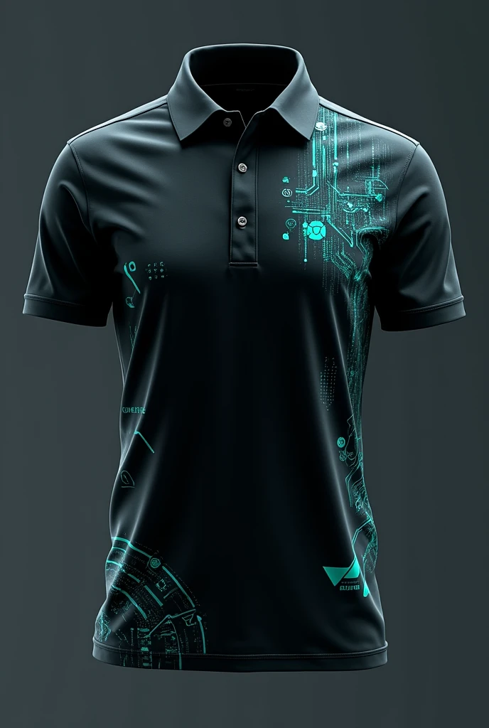Sports polo design with black and turquoise colors related to systems