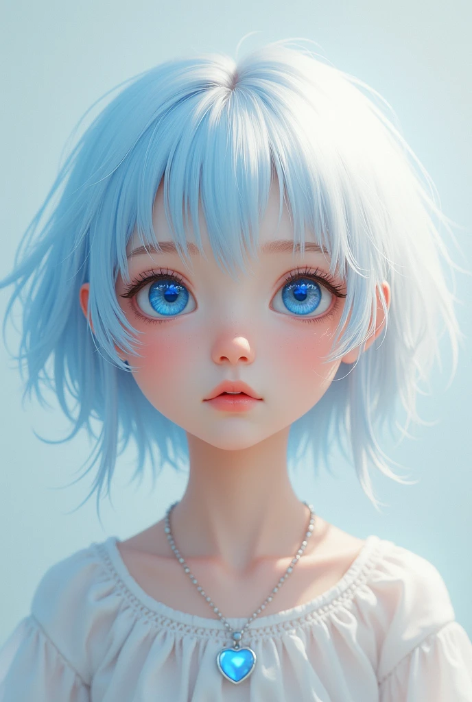 young girl () with two hair colors:white and light blue. blue eyes