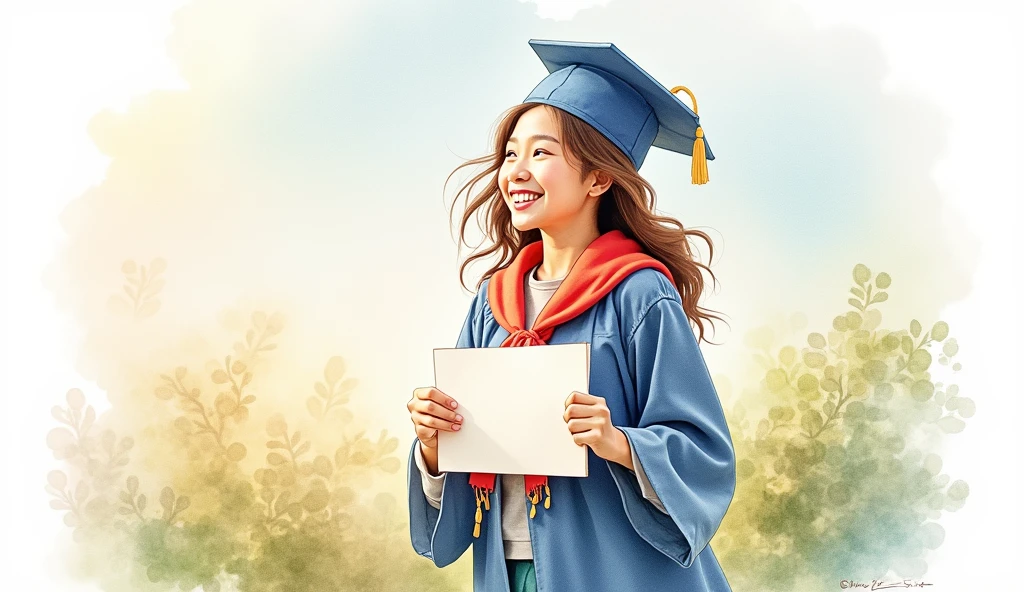 watercolor art person a diploma in hand smiling