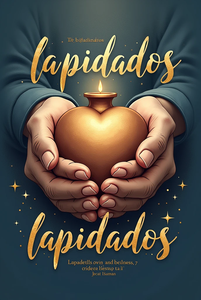 Create a shirt design for a “Lapidated” themed church celebration. Based on the biblical passage from Isaiah
**Design Elements:**
1. **Image Center:**
- A pair of hands modeling a heart or clay vase.
- Includes a subtle glow in the clay to symbolize transformation.
2. **Text:**
- Includes a biblical quote in an elegant font.
- Title: "Lapidados" highlighted in a robust font.
3. **Cores:**
- Use shades of brown and blue to convey calm and spirituality.
4. **Decorative Elements:**
- Small sparks or stars around the clay.
Coloque as frases tem uma blusa em português Brasil