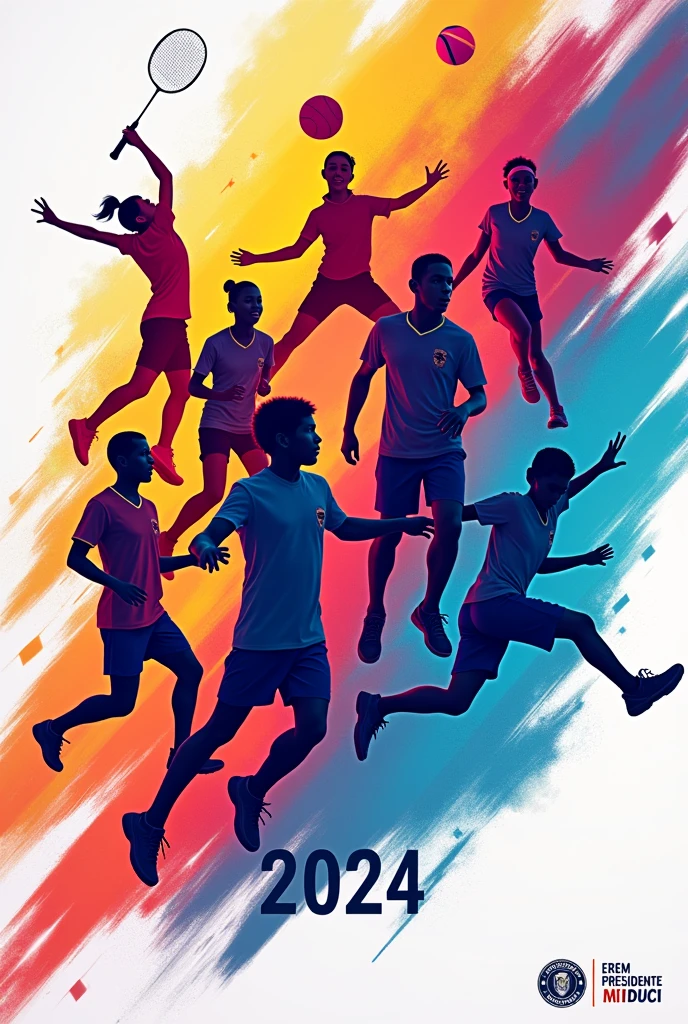 I want a poster: Erem Presidente Médici School Games 2024 Modalities: badminton, basquetebol, futsal, volleyball and table tennis.