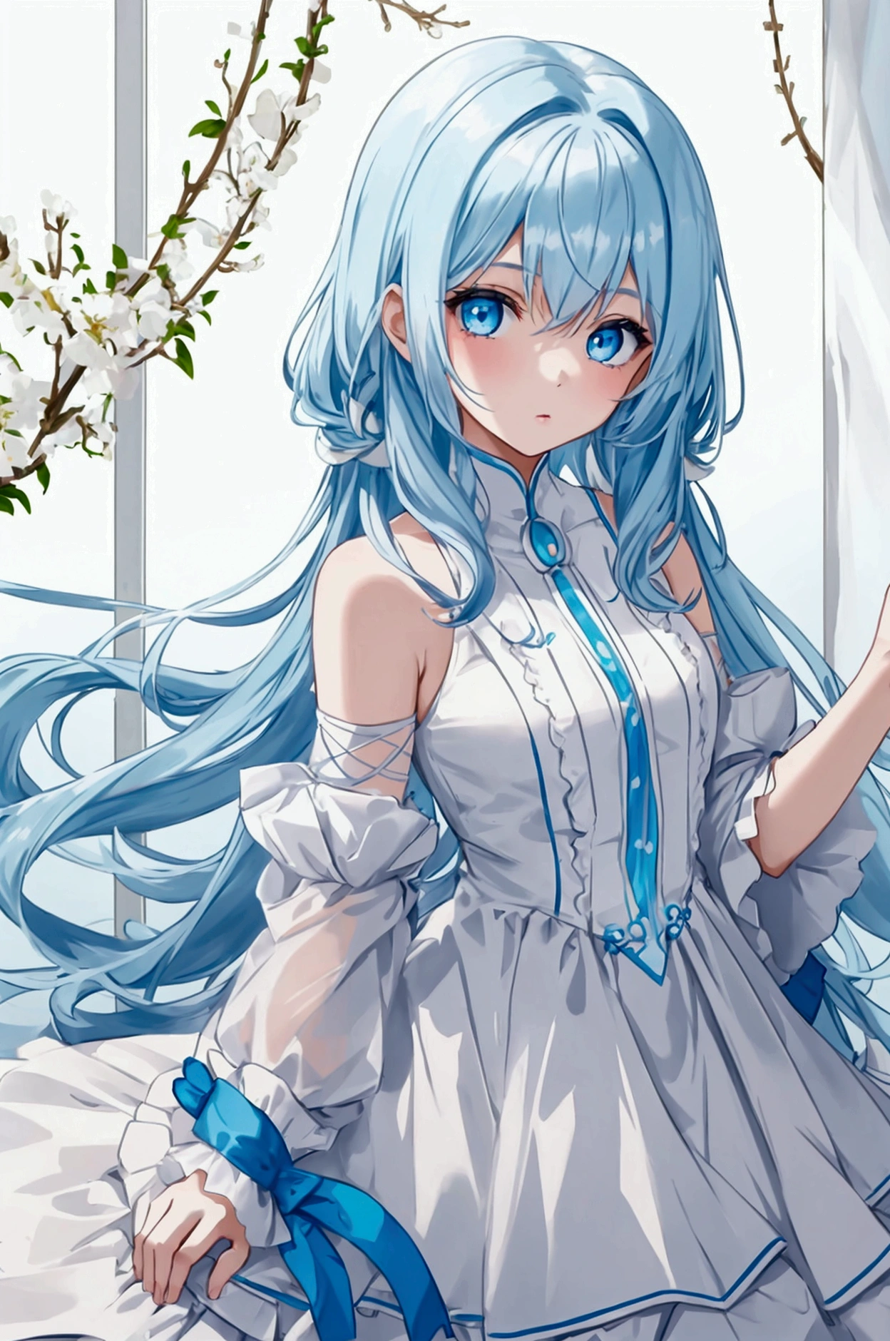 masterpiece, best quality, extremely detailed, (illustration, official art:1.1), 1 girl ,(((( light blue long hair)))), ,(((( light blue long hair)))),light blue hair, ,10 years old, long hair ((blush)) , cute face, big eyes, masterpiece, best quality,(((((a very delicate and beautiful girl))))),Amazing,beautiful detailed eyes,blunt bangs((((little delicate girl)))),tareme(true beautiful:1.2), sense of depth,dynamic angle,,,, affectionate smile, (true beautiful:1.2),,(tiny 1girl model:1.2),)(flat chest), (((masterpiece))), (((best quality))), (((ultra detailed))), absurdres, highres,A large number of cats are flocking to a girl in junior high school、The girl looks confused but happy、