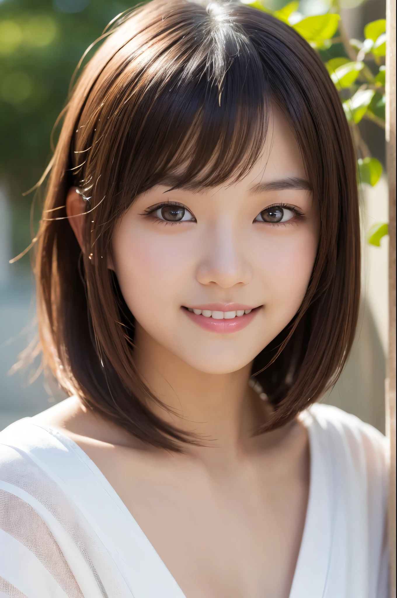 best quality, face focus, soft light, ultra high res, (photorealistic:1.4), RAW photo,(Shinozaki Ai), (fair skin), (kawaii),
1 Japanese girl, solo, cute, smile, (pupil, lights in the eyes), detailed beautiful face, Medium-sized breasts,(high resolution detail of human skin texture),(long hair),(portrait), upper body, white traditional kimono, A sunny afternoon