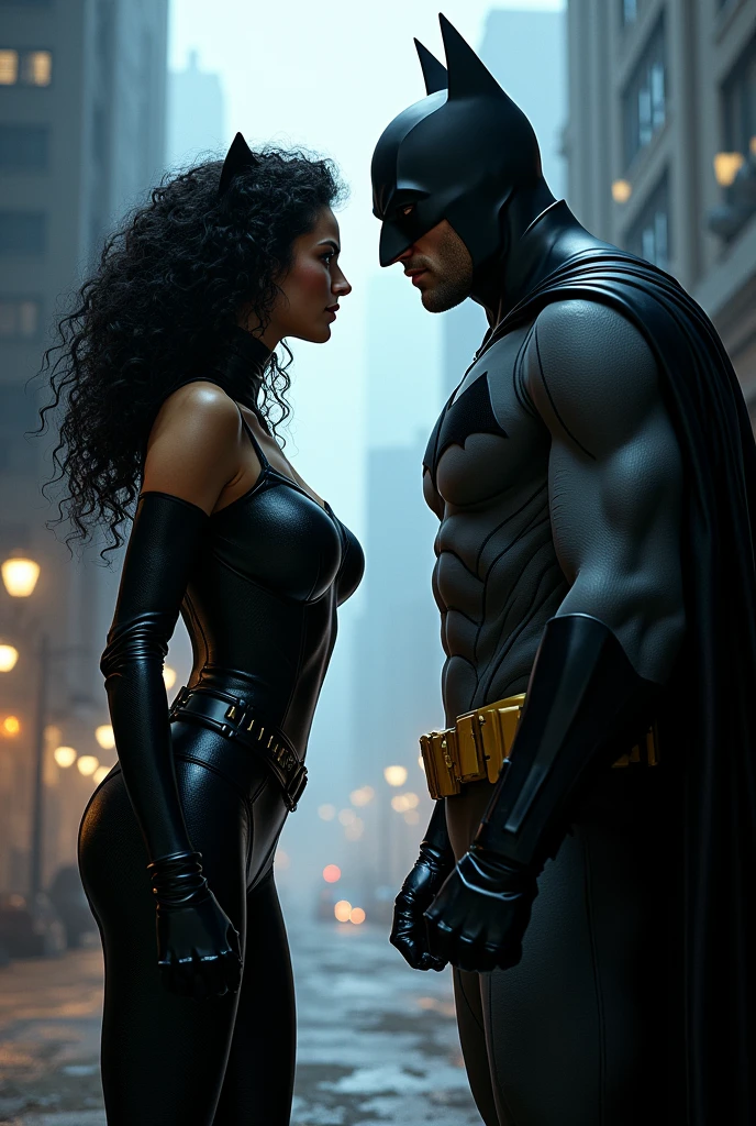Curly dark Catwoman and Batman blond