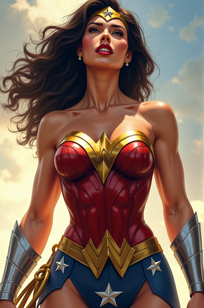 Wonder Woman looking at me from above with an excited face