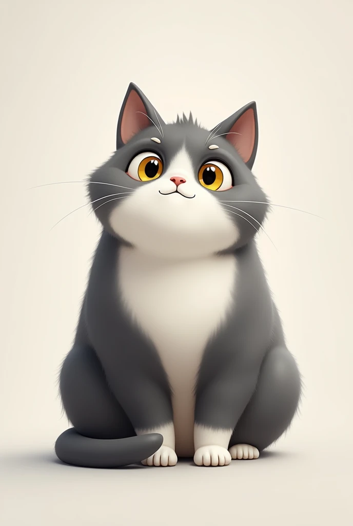 Adult white and gray cat with ears, lead back and tail Make it with more grey With light yellow eyes, gordo, that is monochromatic Short hair Like this but more realistic Even more realistic Remember not with stripes