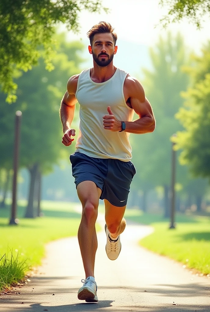 watercolor art a man running doing physical activity in a park