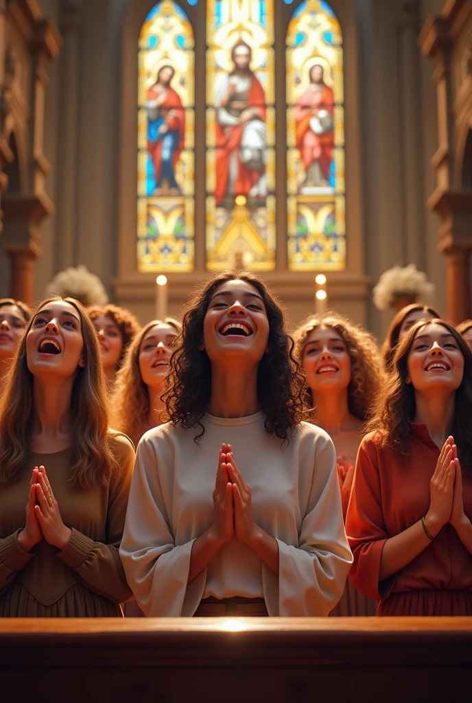 A group of young people singing at a Catholic mass